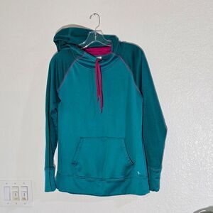 "Danskin Now"   Teal Hoodie/sweater with Pink Accents. Size L (12-14)